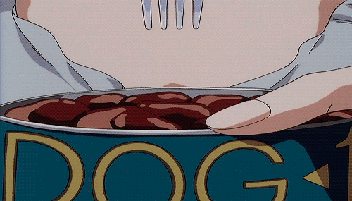 Dog food! Cowboy Bebop is all about the food, or rather always being hungry