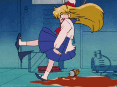 Aino Minako and Usagi Tsukino run into each other – sailor moon animated gif