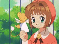 Sakura Kinomoto (木之本 さくら) and Cerberus (ケルベロス) — animated gif