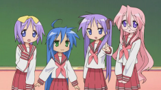 The main characters of Lucky Star as they appear in the anime adaptation — (from left to r ...