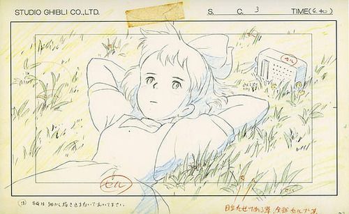 animation layout art for Hayao Miyazaki's 1989 film KikiR 