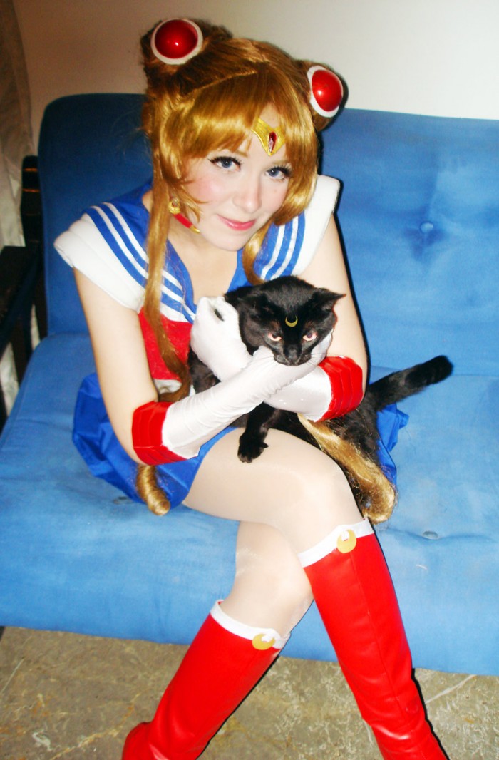 Poor fuzzy Luna cat does not look very happy today! Sailor Moon and Luna Cosplay by SailorMappy