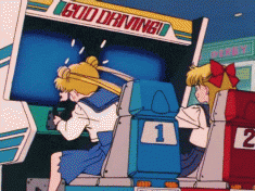 sailor moon playing a japanese arcade video game – animated gif