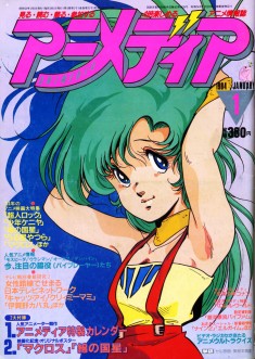 Cover from the January 1984 issue of Animedia magazine which features Mome from Orguss