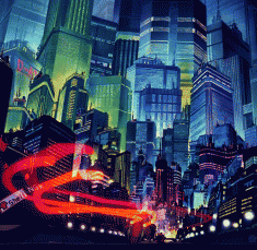 Neo-Tokyo scene from the film Akira, 1988 directed by Katsuhiro Otomo – animated GIF