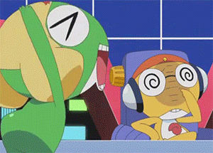 The relationship between Keroro and Kururu can easily be summed up in this one simple animated gif