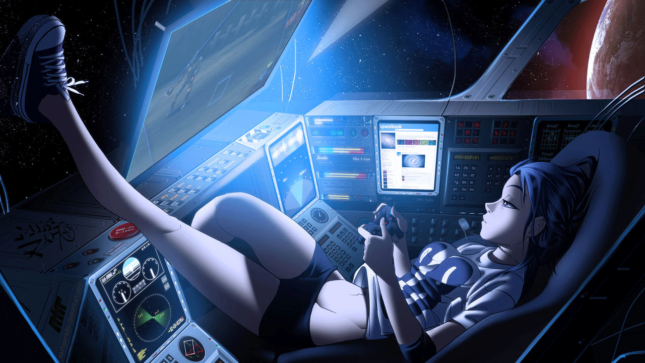 Gamer girl in space. Comment below what game you think that she is playing!