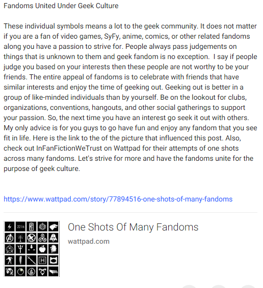 Fandoms United Under Geek Culture 
InFanFictionWeTrust writes about One Shots of Many Fandoms in ...