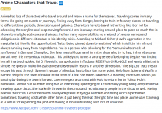 Anime Characters that Travel 
Traveling is a plot line and drives an anime’s vision.