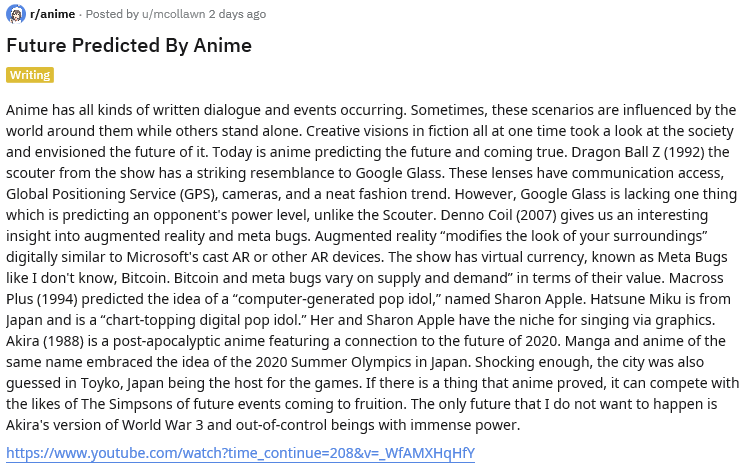 Future Predicted by Anime 
Future is changeable and predictable in anime