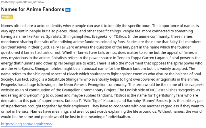 Names for Anime Fandoms 
Names have power and Connect Fans Deeper in Anime