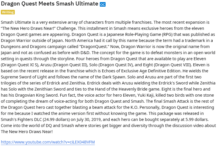 Dragon Quest Meets Smash Ultimate 
Super Smash Bros. Ultimate – Mr. Sakurai Presents “Hero”