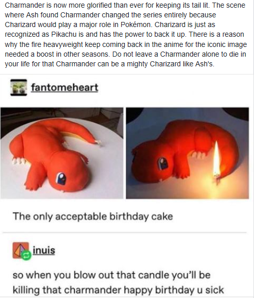 Charmander Keeps Burning 

A Charmander Birthday Cake and Shouldn’t be Extinguished